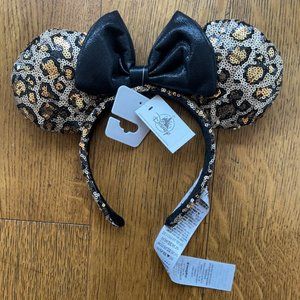 Disney Parks Minnie Mouse Sequined Leopard Print Ear Headband with Bow